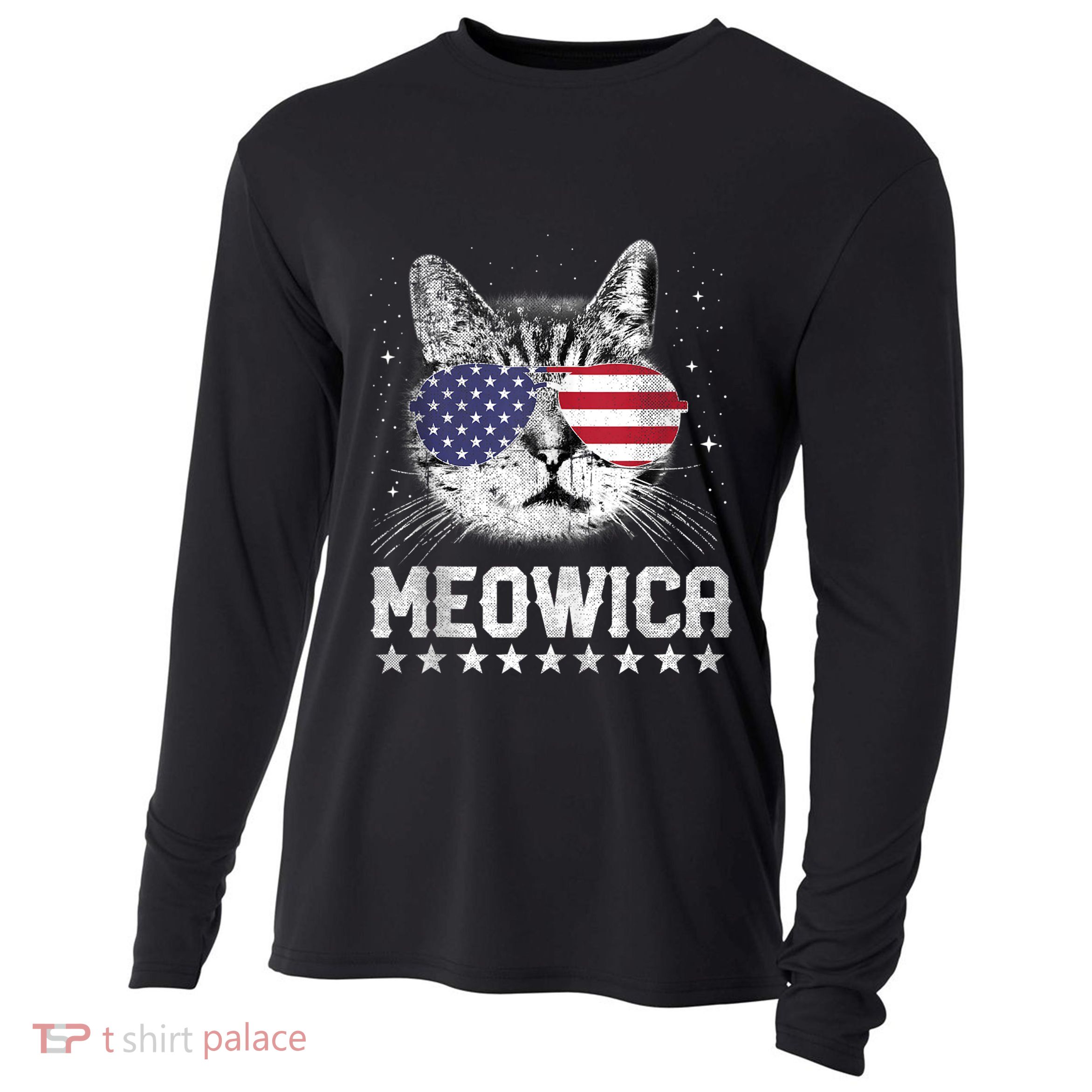 Fourth Of July 4h Usa American Flag Cat Retro Meowica Stars Ank Op Cooling Performance Long Sleeve Crew