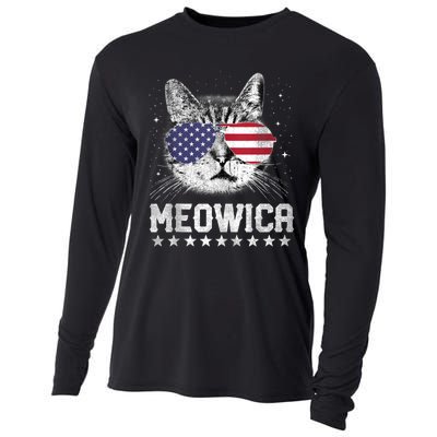 Fourth Of July 4h Usa American Flag Cat Retro Meowica Stars Ank Op Cooling Performance Long Sleeve Crew