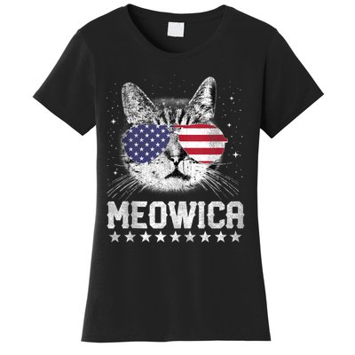 Fourth Of July 4h Usa American Flag Cat Retro Meowica Stars Ank Op Women's T-Shirt