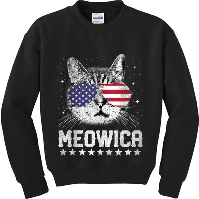 Fourth Of July 4h Usa American Flag Cat Retro Meowica Stars Ank Op Kids Sweatshirt