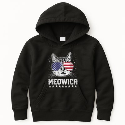 Fourth Of July 4h Usa American Flag Cat Retro Meowica Stars Ank Op Kids Hoodie