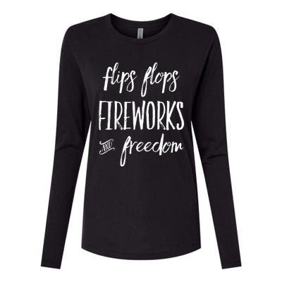 Fourth of July Flip Flops Fireworks Freedom Womens Cotton Relaxed Long Sleeve T-Shirt