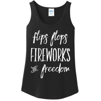 Fourth of July Flip Flops Fireworks Freedom Ladies Essential Tank