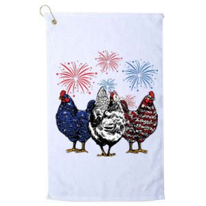 Fourth Of July Funny Chicken Farmer American Flag Patriotic Platinum Collection Golf Towel