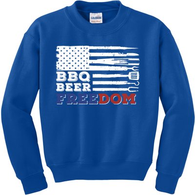 Fourth Of July Bbq Beer Freedom America Party American Flag Funny Gift Kids Sweatshirt