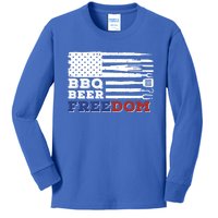 Fourth Of July Bbq Beer Freedom America Party American Flag Funny Gift Kids Long Sleeve Shirt