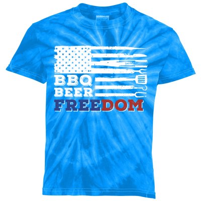 Fourth Of July Bbq Beer Freedom America Party American Flag Funny Gift Kids Tie-Dye T-Shirt