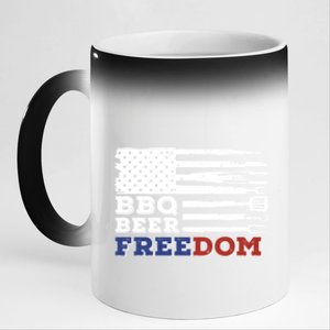 Fourth Of July Bbq Beer Freedom America Party American Flag Gift 11oz Black Color Changing Mug