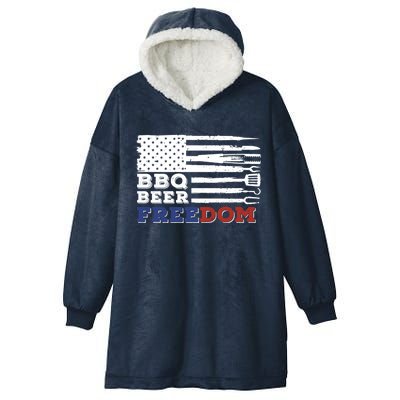 Fourth Of July Bbq Beer Freedom America Party American Flag Gift Hooded Wearable Blanket