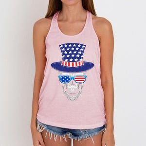 Fourth Of July Skull And Shades Gift Women's Knotted Racerback Tank