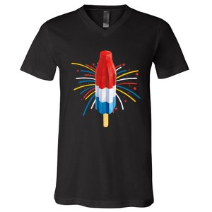 Fourth Of July Fireworks Popsicle Lover Unique V-Neck T-Shirt