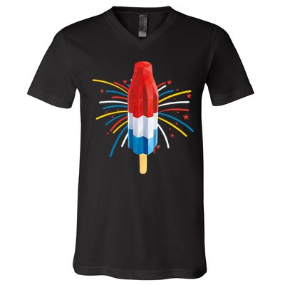 Fourth Of July Fireworks Popsicle Lover Unique V-Neck T-Shirt