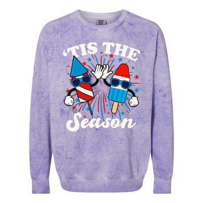 Fourth Of July Red White And Blue Tis The Season Fireworks And Popsicles Colorblast Crewneck Sweatshirt