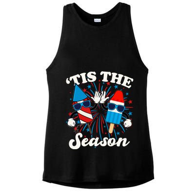 Fourth Of July Red White And Blue Tis The Season Fireworks And Popsicles Ladies PosiCharge Tri-Blend Wicking Tank