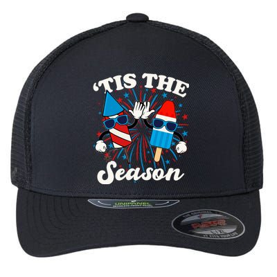 Fourth Of July Red White And Blue Tis The Season Fireworks And Popsicles Flexfit Unipanel Trucker Cap