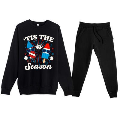 Fourth Of July Red White And Blue Tis The Season Fireworks And Popsicles Premium Crewneck Sweatsuit Set