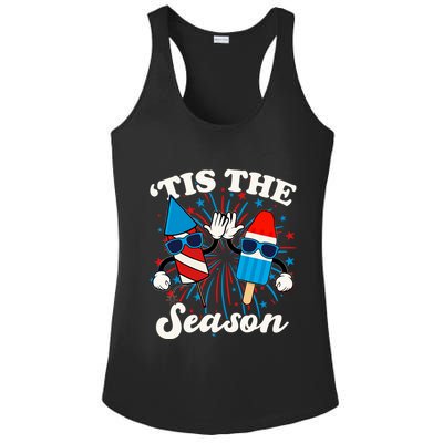 Fourth Of July Red White And Blue Tis The Season Fireworks And Popsicles Ladies PosiCharge Competitor Racerback Tank