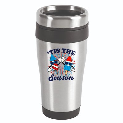 Fourth Of July Red White And Blue Tis The Season Fireworks And Popsicles 16oz Travel Tumbler