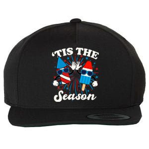 Fourth Of July Red White And Blue Tis The Season Fireworks And Popsicles Wool Snapback Cap