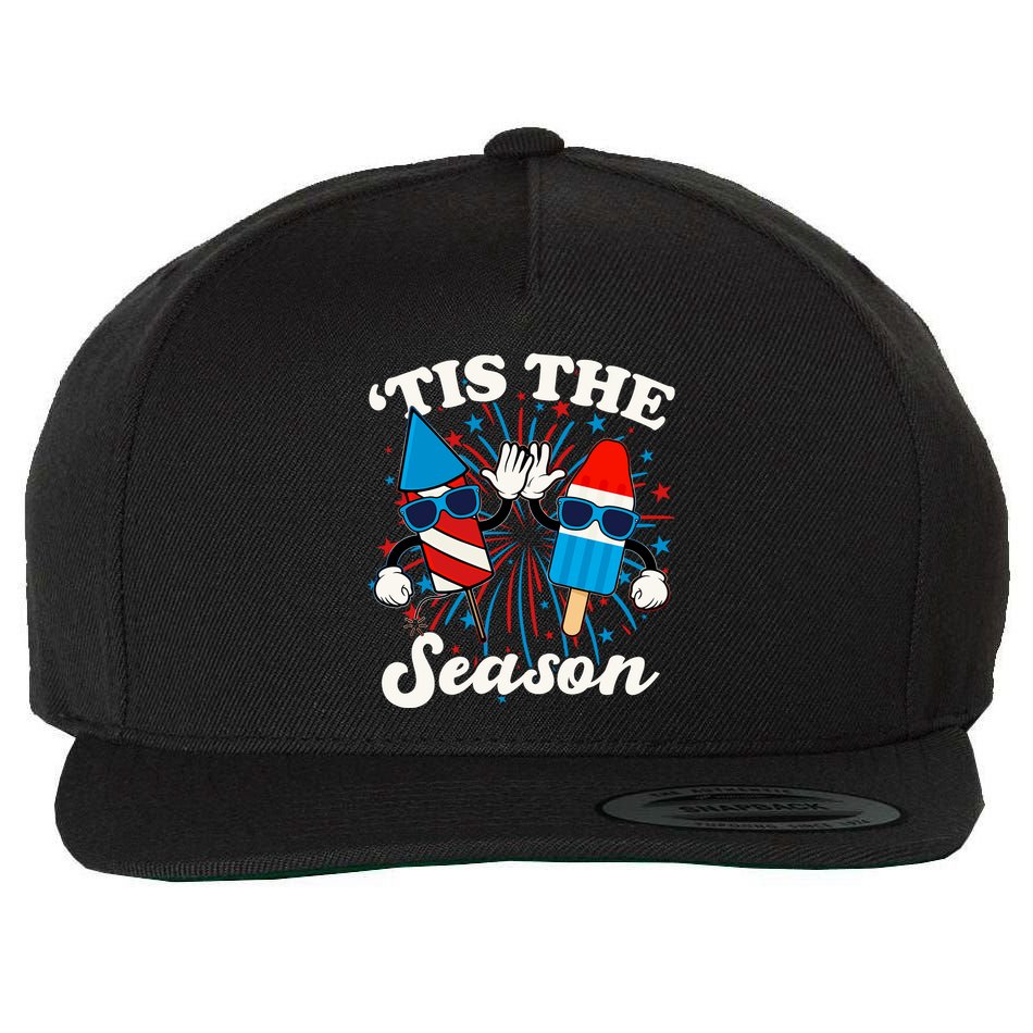 Fourth Of July Red White And Blue Tis The Season Fireworks And Popsicles Wool Snapback Cap