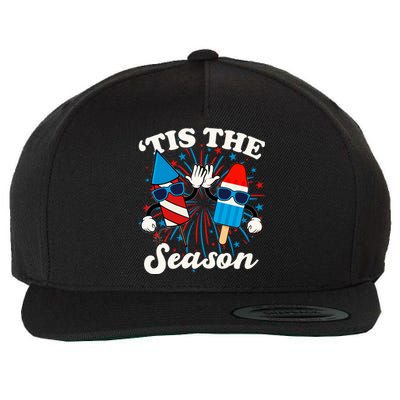 Fourth Of July Red White And Blue Tis The Season Fireworks And Popsicles Wool Snapback Cap