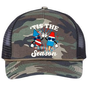 Fourth Of July Red White And Blue Tis The Season Fireworks And Popsicles Retro Rope Trucker Hat Cap