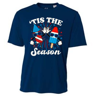 Fourth Of July Red White And Blue Tis The Season Fireworks And Popsicles Cooling Performance Crew T-Shirt