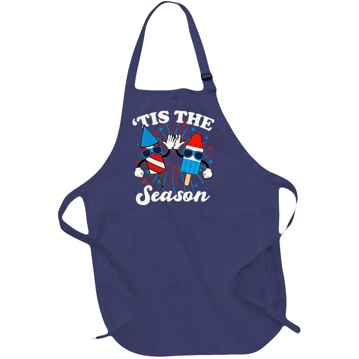 Fourth Of July Red White And Blue Tis The Season Fireworks And Popsicles Full-Length Apron With Pockets