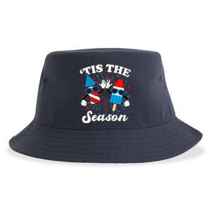 Fourth Of July Red White And Blue Tis The Season Fireworks And Popsicles Sustainable Bucket Hat