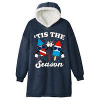 Fourth Of July Red White And Blue Tis The Season Fireworks And Popsicles Hooded Wearable Blanket