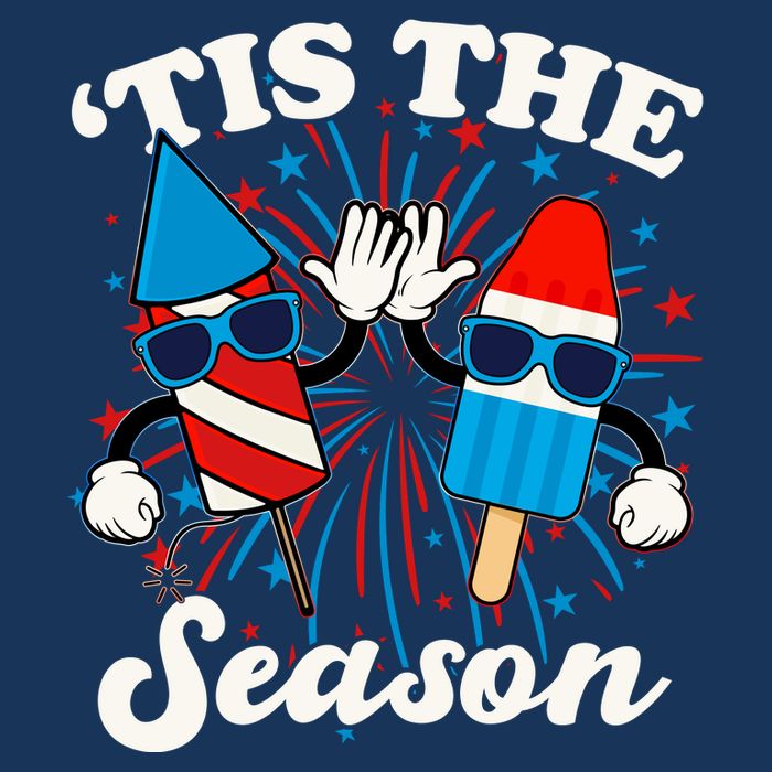 Fourth Of July Red White And Blue Tis The Season Fireworks And Popsicles Button