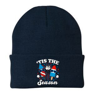 Fourth Of July Red White And Blue Tis The Season Fireworks And Popsicles Knit Cap Winter Beanie