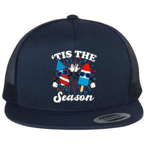 Fourth Of July Red White And Blue Tis The Season Fireworks And Popsicles Flat Bill Trucker Hat