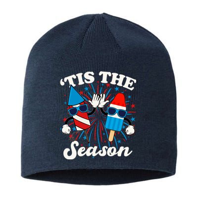 Fourth Of July Red White And Blue Tis The Season Fireworks And Popsicles Sustainable Beanie