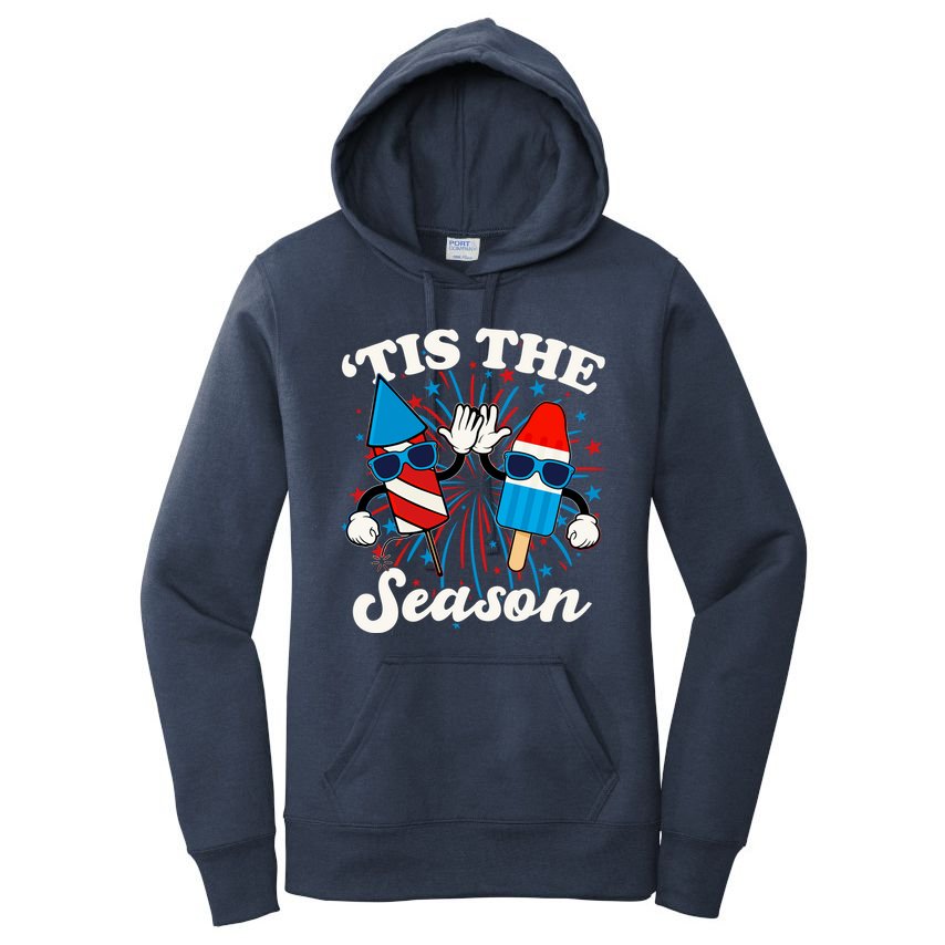 Fourth Of July Red White And Blue Tis The Season Fireworks And Popsicles Women's Pullover Hoodie