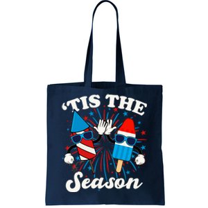 Fourth Of July Red White And Blue Tis The Season Fireworks And Popsicles Tote Bag