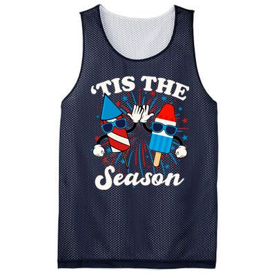 Fourth Of July Red White And Blue Tis The Season Fireworks And Popsicles Mesh Reversible Basketball Jersey Tank