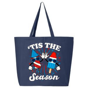 Fourth Of July Red White And Blue Tis The Season Fireworks And Popsicles 25L Jumbo Tote