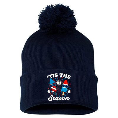 Fourth Of July Red White And Blue Tis The Season Fireworks And Popsicles Pom Pom 12in Knit Beanie