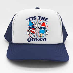 Fourth Of July Red White And Blue Tis The Season Fireworks And Popsicles Trucker Hat