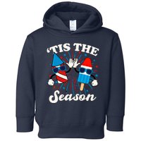 Fourth Of July Red White And Blue Tis The Season Fireworks And Popsicles Toddler Hoodie