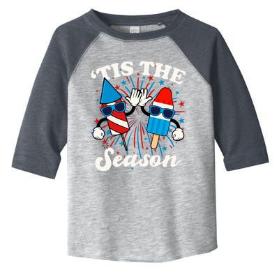 Fourth Of July Red White And Blue Tis The Season Fireworks And Popsicles Toddler Fine Jersey T-Shirt