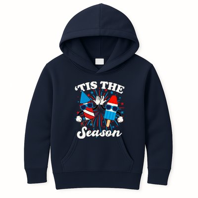 Fourth Of July Red White And Blue Tis The Season Fireworks And Popsicles Kids Hoodie