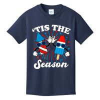 Fourth Of July Red White And Blue Tis The Season Fireworks And Popsicles Kids T-Shirt