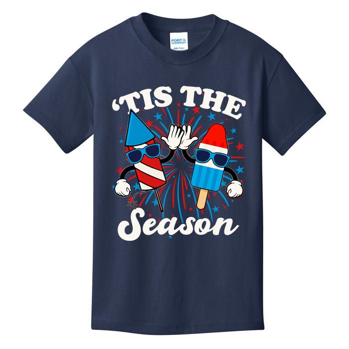 Fourth Of July Red White And Blue Tis The Season Fireworks And Popsicles Kids T-Shirt