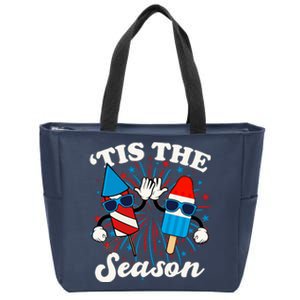 Fourth Of July Red White And Blue Tis The Season Fireworks And Popsicles Zip Tote Bag