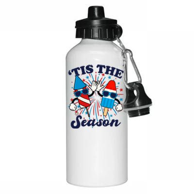 Fourth Of July Red White And Blue Tis The Season Fireworks And Popsicles Aluminum Water Bottle