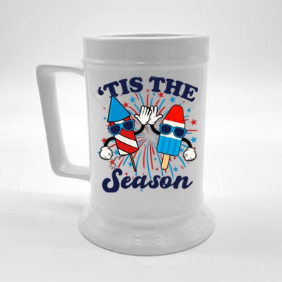 Fourth Of July Red White And Blue Tis The Season Fireworks And Popsicles Beer Stein