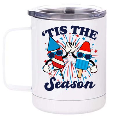 Fourth Of July Red White And Blue Tis The Season Fireworks And Popsicles 12 oz Stainless Steel Tumbler Cup