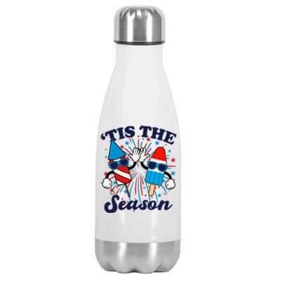 Fourth Of July Red White And Blue Tis The Season Fireworks And Popsicles Stainless Steel Insulated Water Bottle